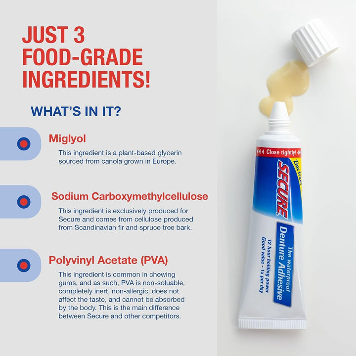 Secure Adhesivo impermeable para dentaduras postizas, sin zinc, suj...