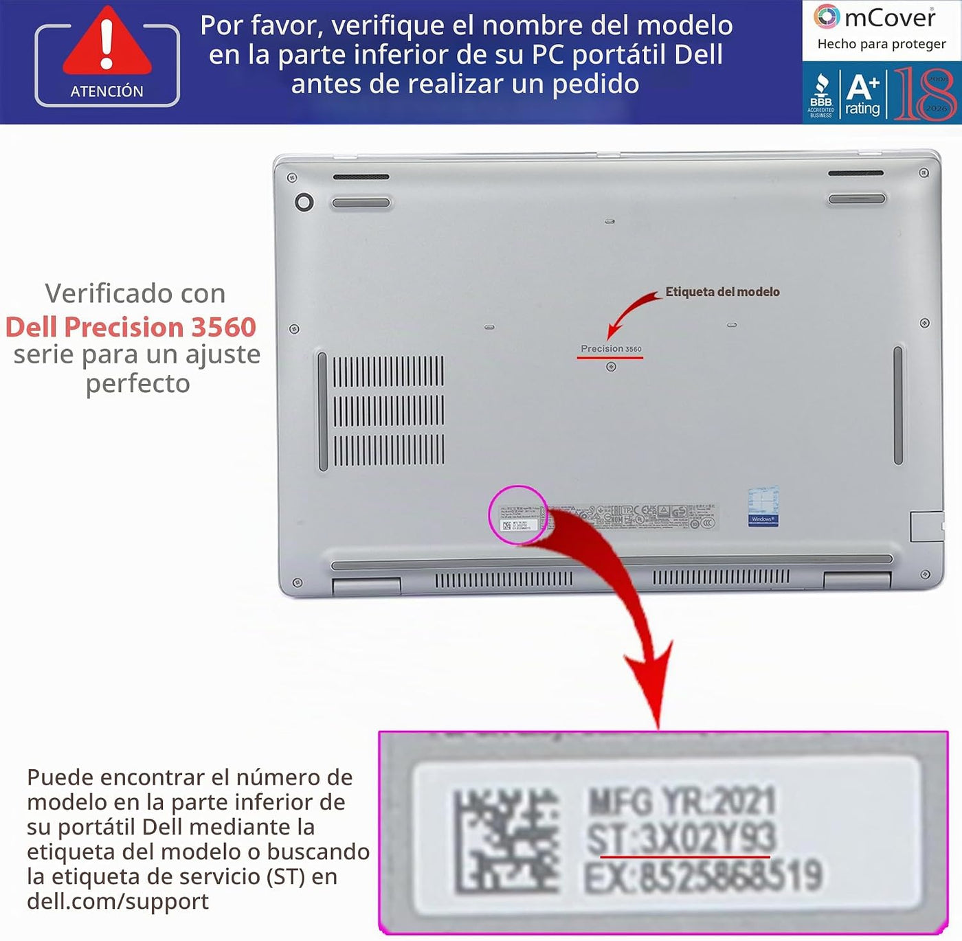 mCover Funda Compatible para 2021～2025 15" Dell Precision 3560\...