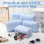 Huhumy Bolsas de maquillaje de sirsaca a granel, bolsa a rayas, Azul claro