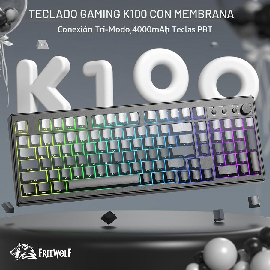 FREEWOLF K100 Teclado inalámbrico silencioso cremoso para juegos de...