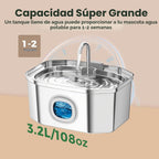 APAUK Fuente de Agua para Gatos de Acero Inoxidable, Fuente de Agua para Mascotas 108 oz/3.2 L