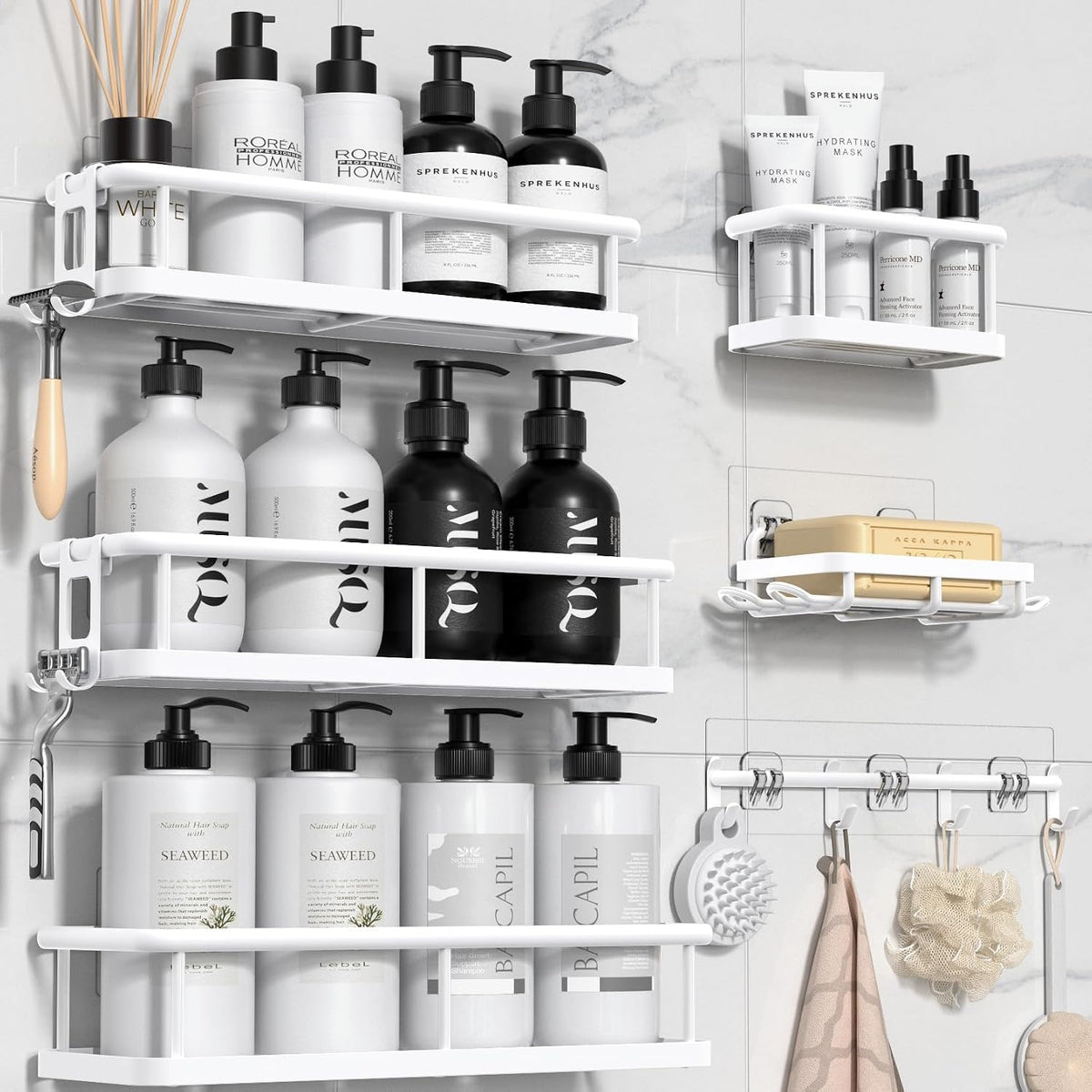 YASONIC - Organizador de ducha adhesivo, estantes de ducha inoxidables para