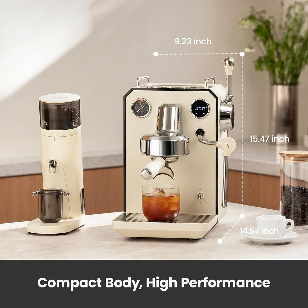 Gemilai G3006A - Máquina de café expreso, cafetera de café frío y caliente para el hogar con control de temperatura PID doble, pantalla doble, bomba de 15 bares, programa de preparación ajustable