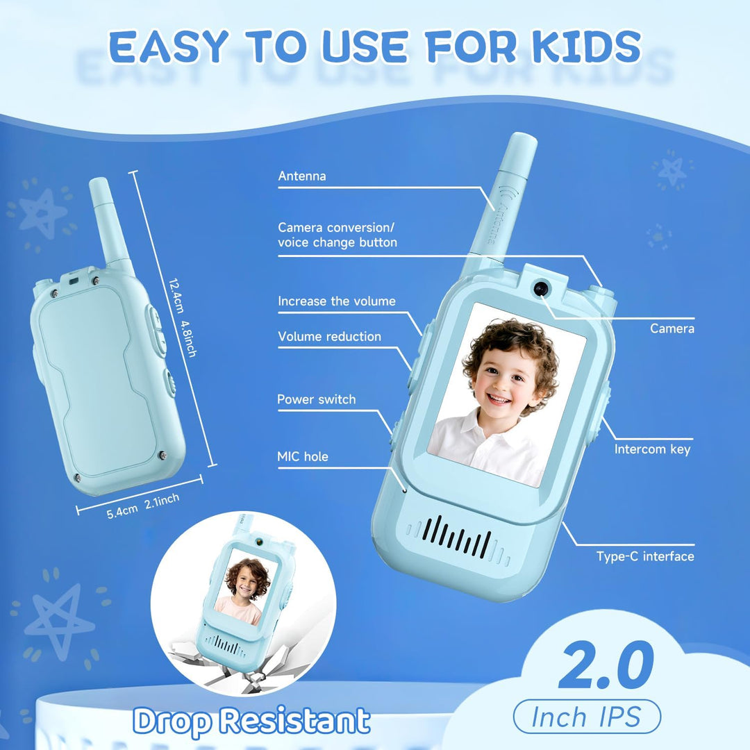 Walkie Talkies de Video para Niños, Paquete de 2 Intercomunicadores...