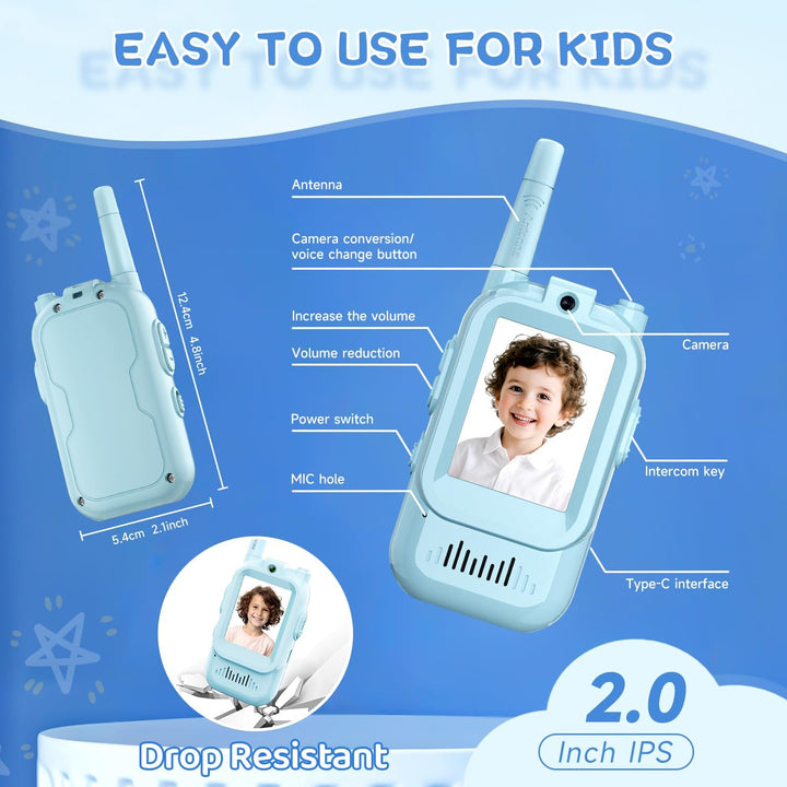 Walkie Talkies de Video para Niños, Paquete de 2 Intercomunicadores...