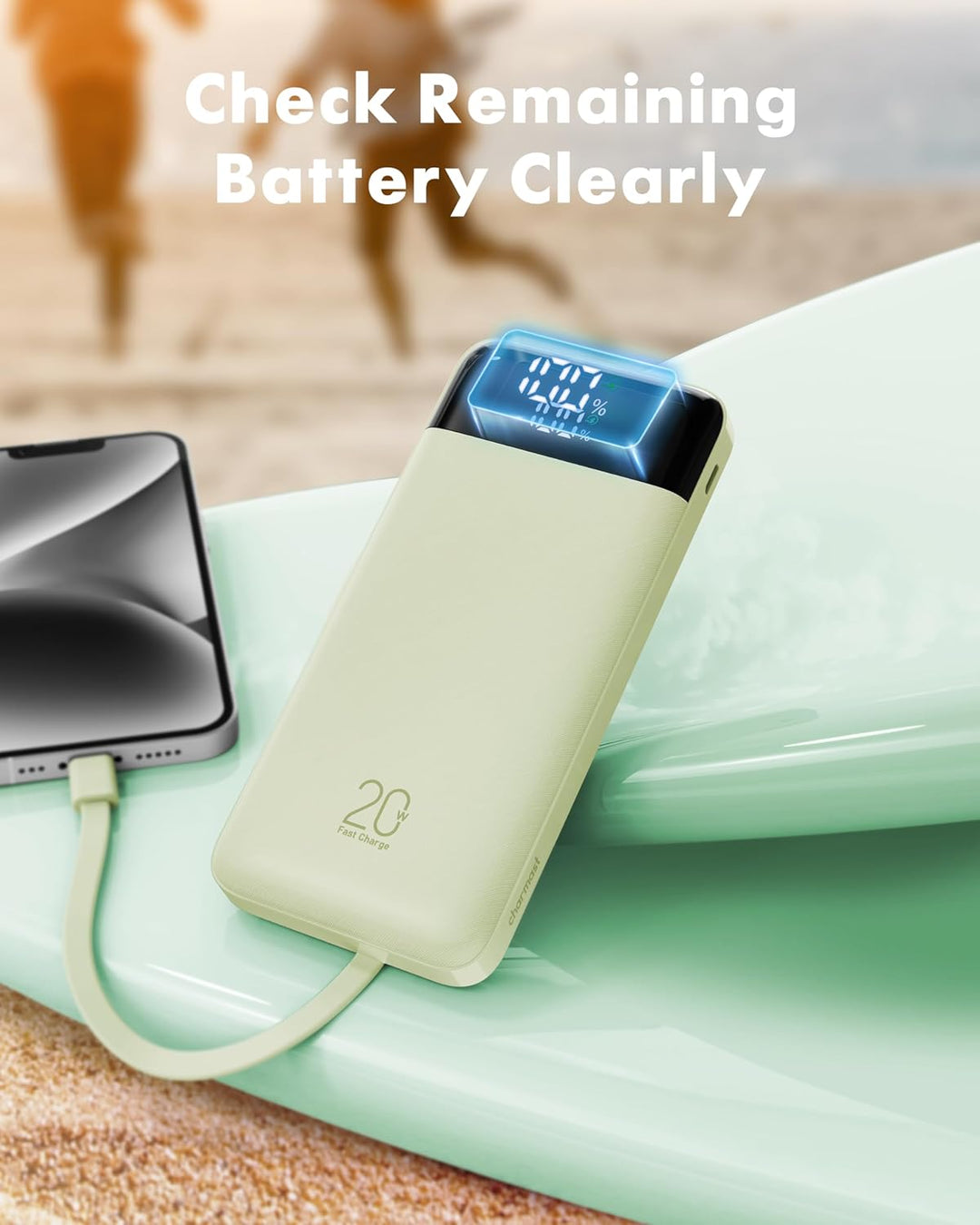Charmast Cargador portátil de 20000mAh con cables incorporados, ban...