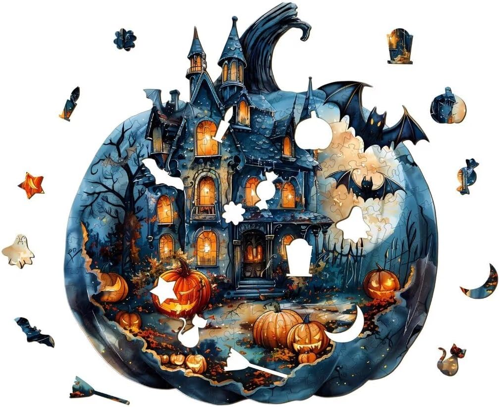 Rompecabezas de madera para adultos, rompecabezas de madera de calabaza de Halloween de 200 piezas, rompecabezas de madera con forma de animal único, regalos para adultos, 11.4 x 10.6