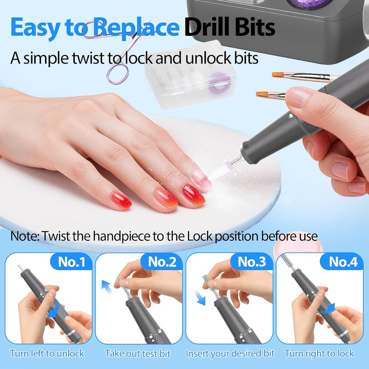 PYVOLA Taladro de uñas eléctrico profesional E-File - Kit de brocas...