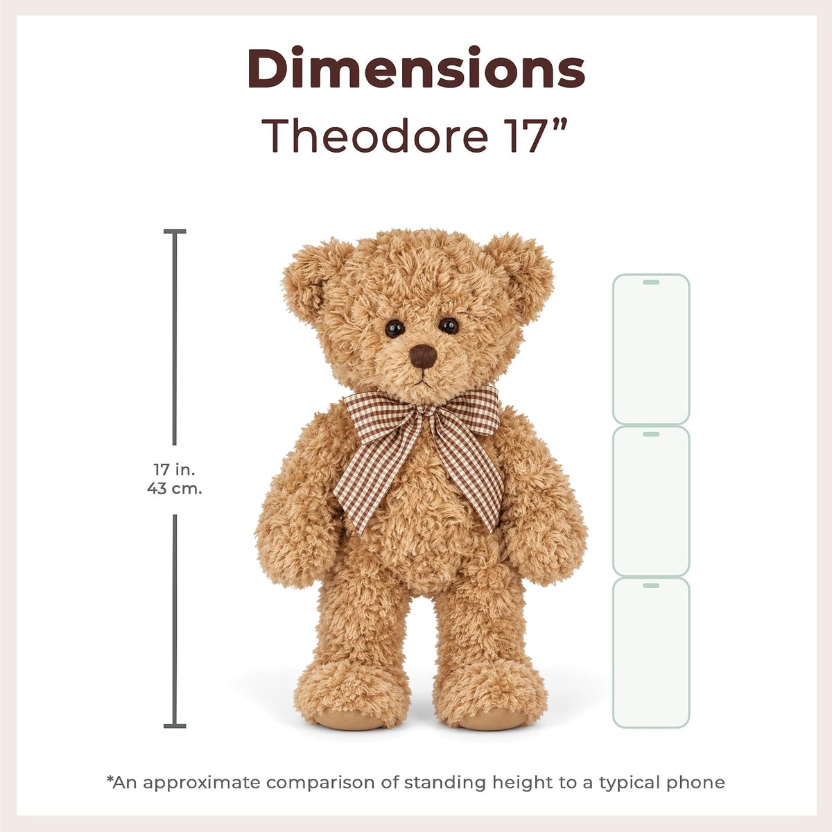 Bearington Theodore - Oso de peluche suave de 17 pulgadas con piel esponjosa y diseño abrazable, adorable regalo clásico para niños, niños pequeños y amantes de los animales