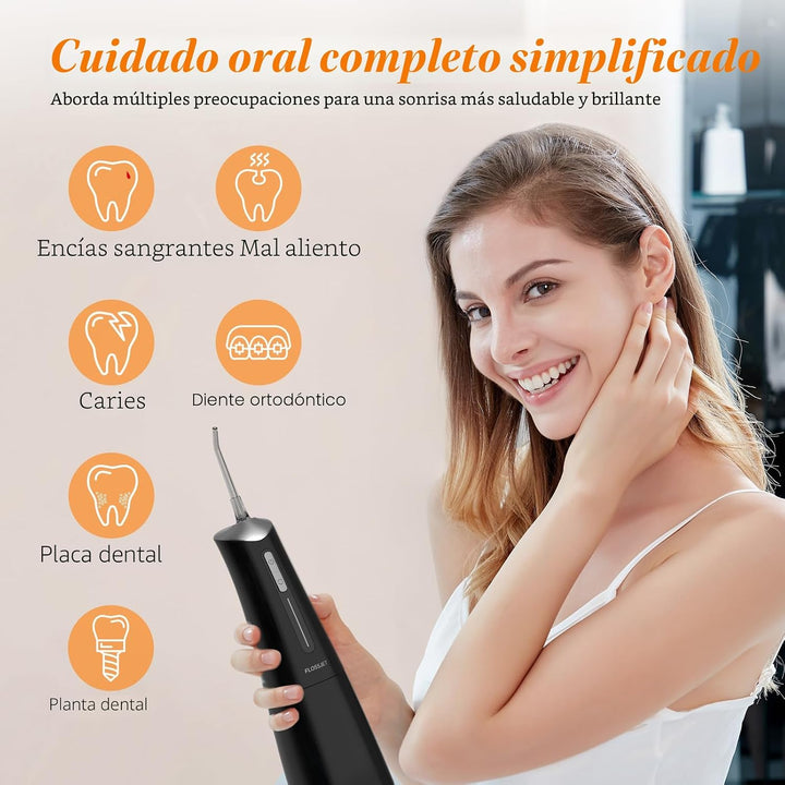 FlossJet Irrigador bucal inalámbrico con 10.1 fl oz, 5 puntas, 4 mo...