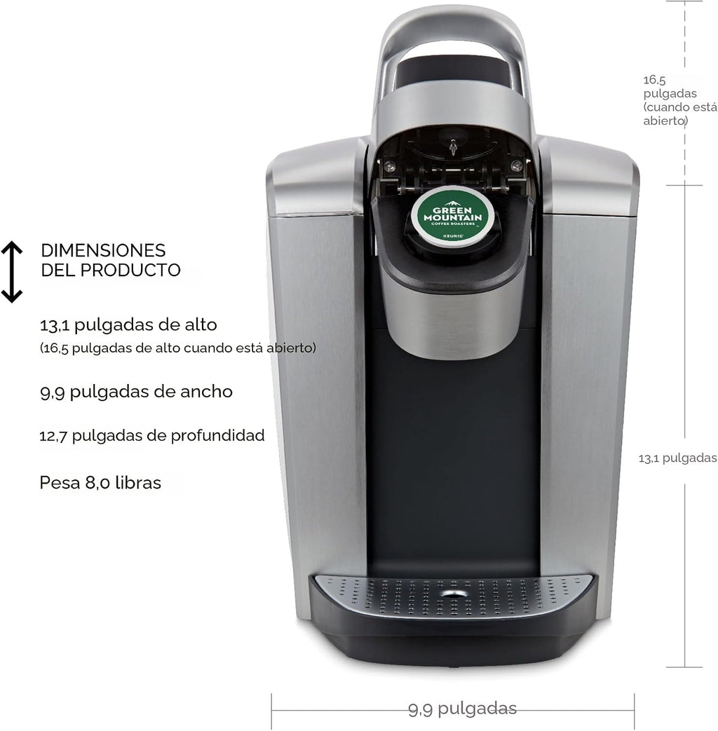 Keurig K-Elite - Cafetera de cápsulas K-Cup de una sola porción, con control de fuerza y temperatura, capacidad de café helado, tamaño de preparación de 8 a 12 onzas, programable, plata cepillada