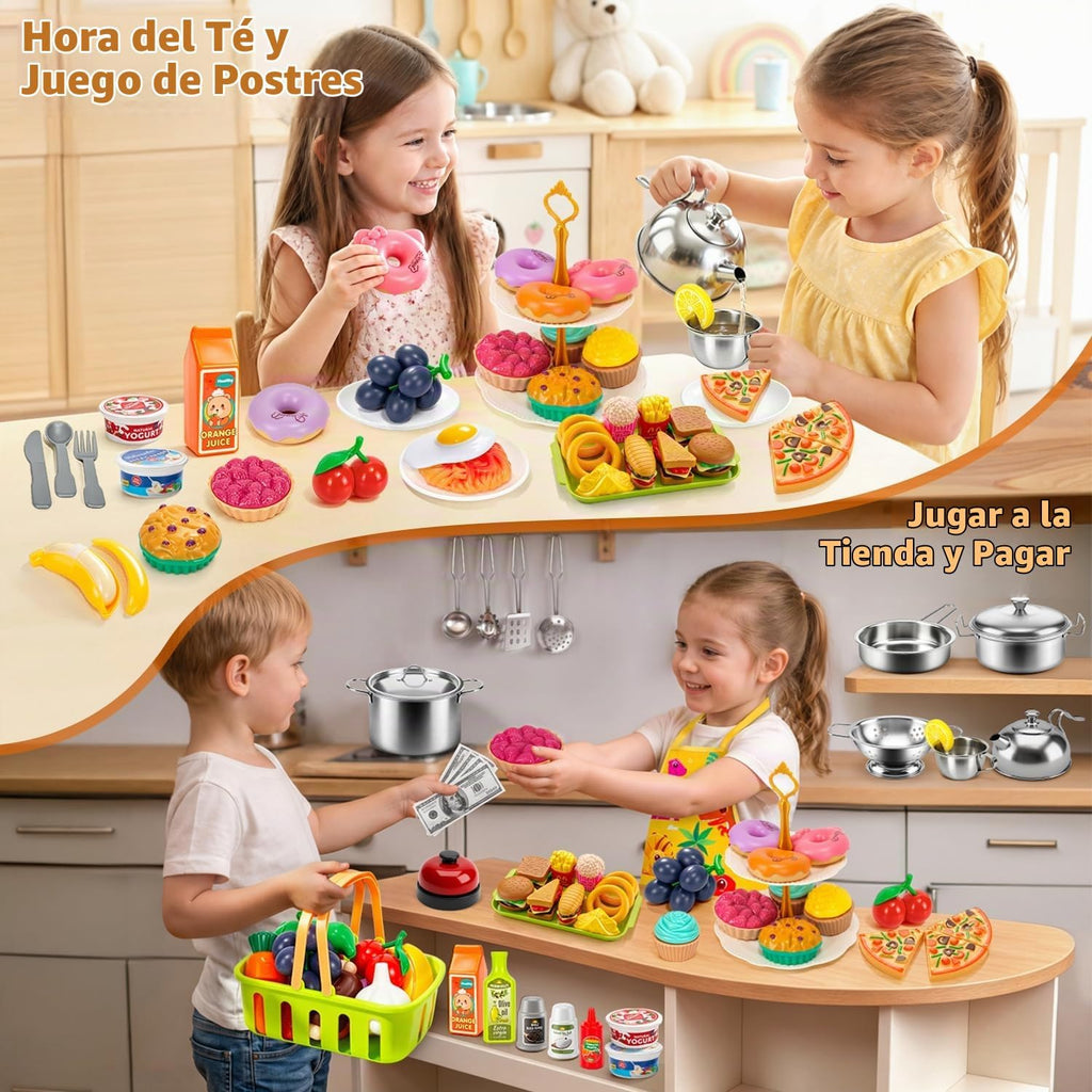Accesorios de cocina de juego de simulación, 130 piezas de juguetes de