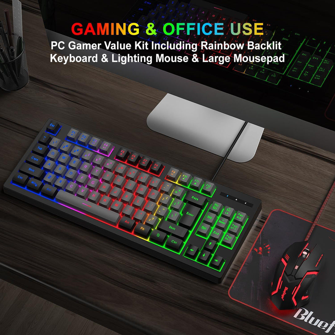 BlueFinger Combo de teclado para juegos RGB de 87 teclas y mouse re...