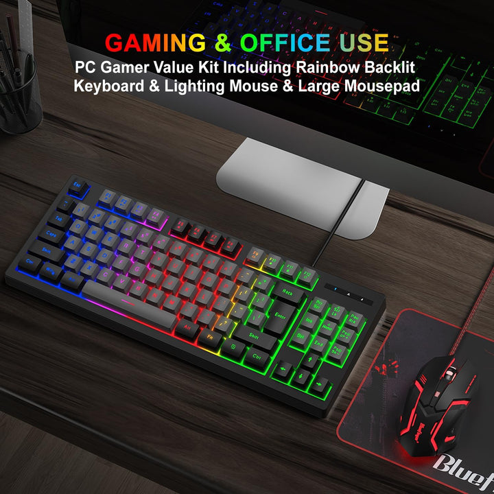 BlueFinger Combo de teclado para juegos RGB de 87 teclas y mouse re...