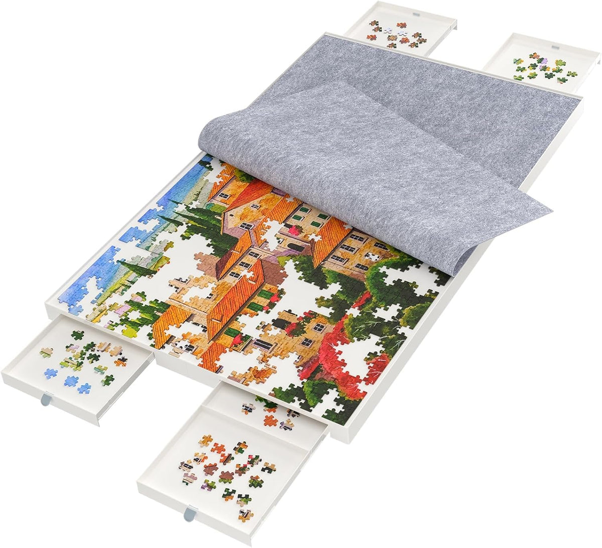 Juego de rompecabezas de 1500 piezas con cajones y tapa, tabla portátil para rompecabezas de 35" x 27", para adultos, mesas de rompecabezas con cajones