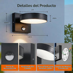 Lámpara Luces de pared para exteriores con sensor de movimiento, aplique de pared giratorio de 360°, 3000 K/4000 K/6000 K, luces LED cableadas para porche, accesorios de iluminación exterior