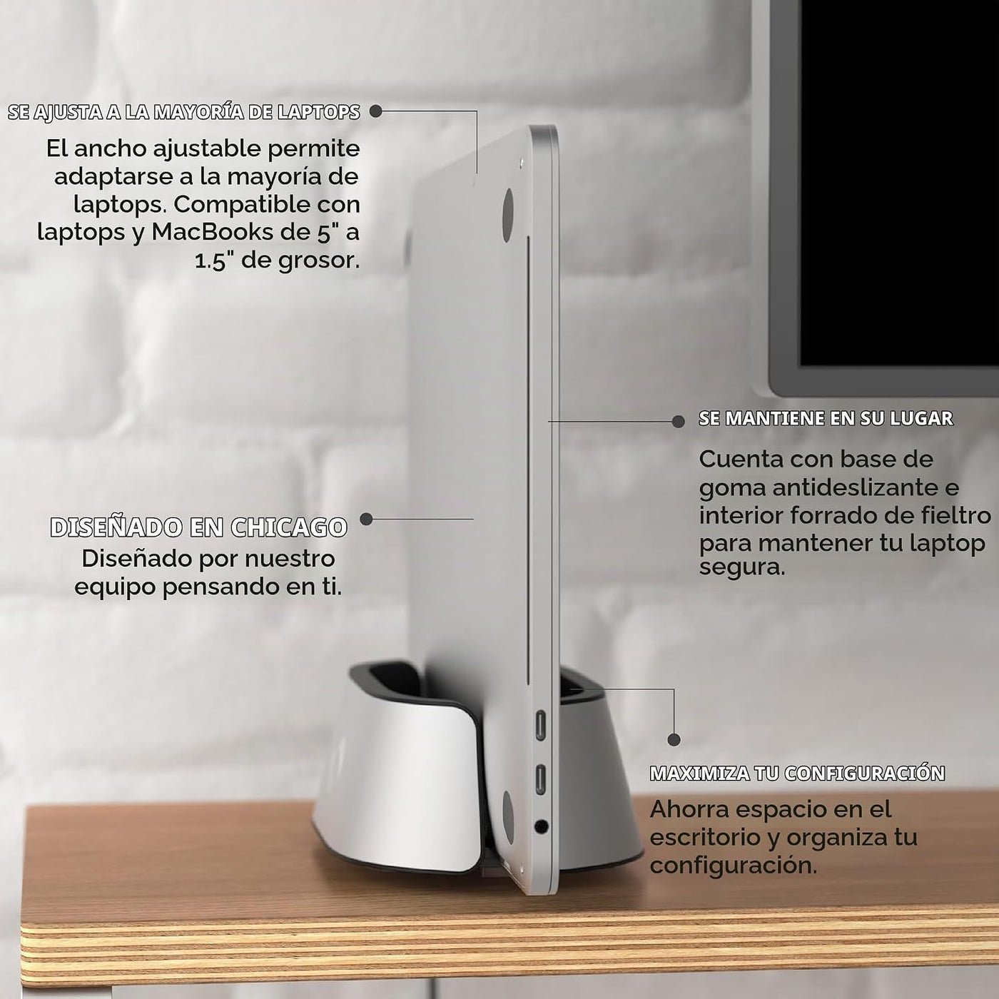 HumanCentric Soporte vertical para laptop en aluminio plateado, sop...