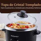 Elite Gourmet ERC006SS - Arrocera eléctrica de 6 tazas con olla interior de acero inoxidable, hace sopas, guisos, papillas, granos y cereales, 6 tazas (3 tazas crudas), color negro