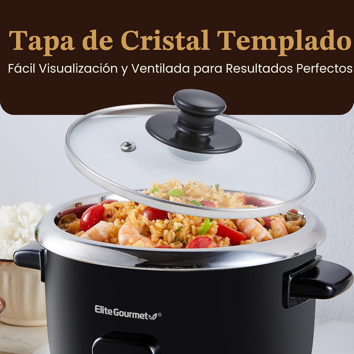 Elite Gourmet ERC006SS - Arrocera eléctrica de 6 tazas con olla interior de acero inoxidable, hace sopas, guisos, papillas, granos y cereales, 6 tazas (3 tazas crudas), color negro