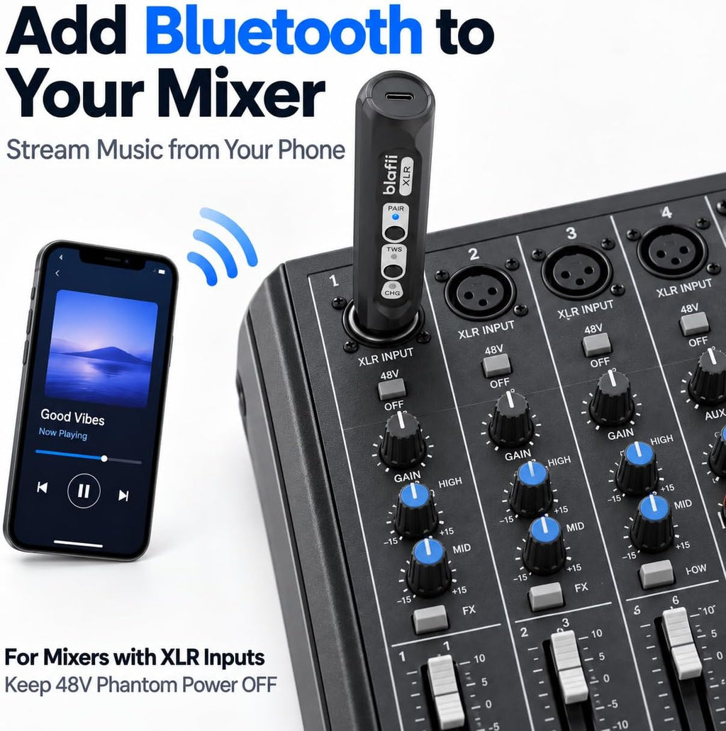 Receptor de audio Bluetooth XLR para mezcladores, altavoces PA y