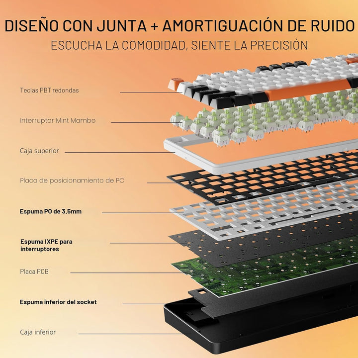 Redragon K689 PRO - Teclado Gaming RGB Inalámbrico con Junta de Sel...