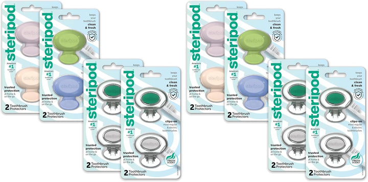 Steripod Protector de cepillo de dientes con clip, multicolor, 2 un...