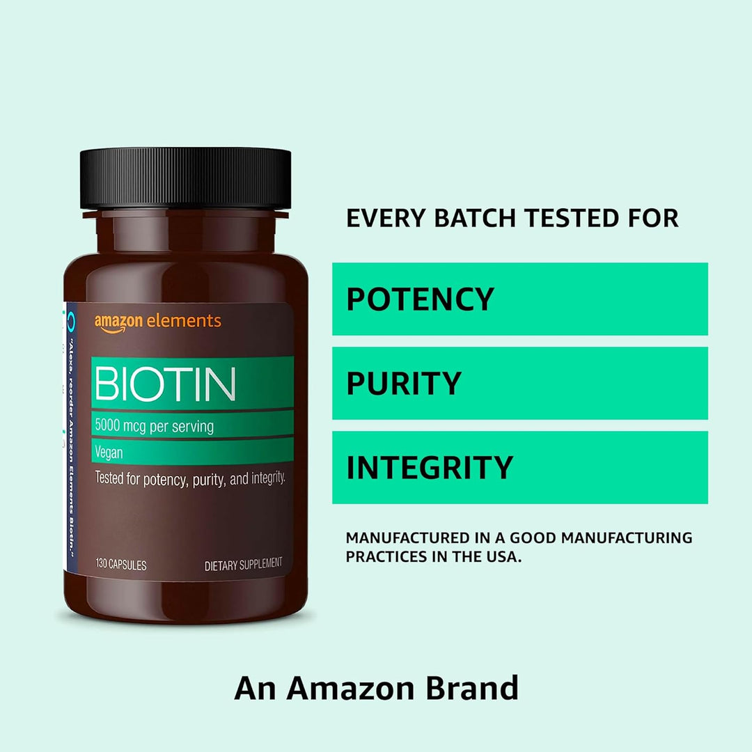 Amazon Elements Biotina vegana de 5000 mcg \u2013 cabello, piel, uñ...