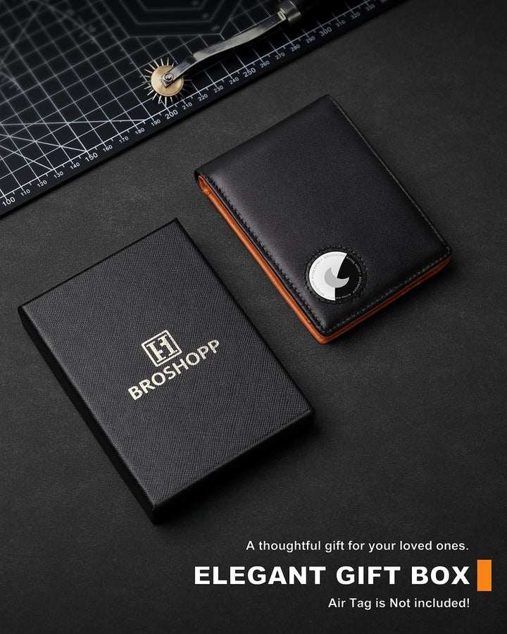 BROSHOPP Billetera Airtag para hombre, billetera plegable de cuero...