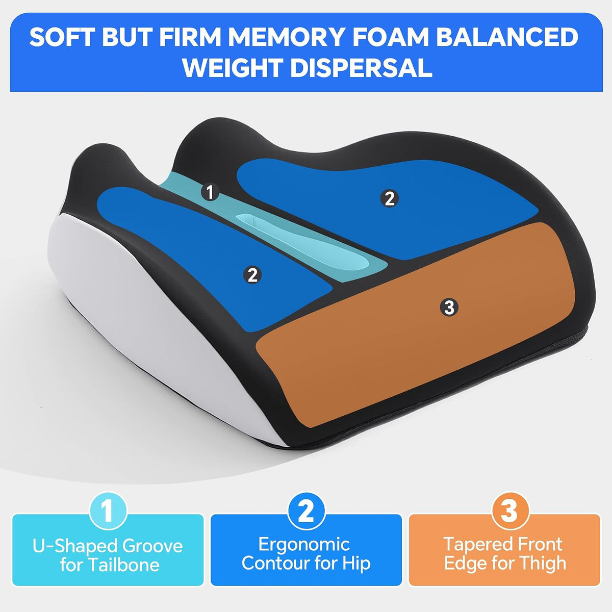 HOMBYS Cojín ergonómico para silla de juegos, cojín grueso de espuma viscoelástica con borde elevado para una presión prolongada al sentarse, cojín para silla de juego para hombres y mujeres