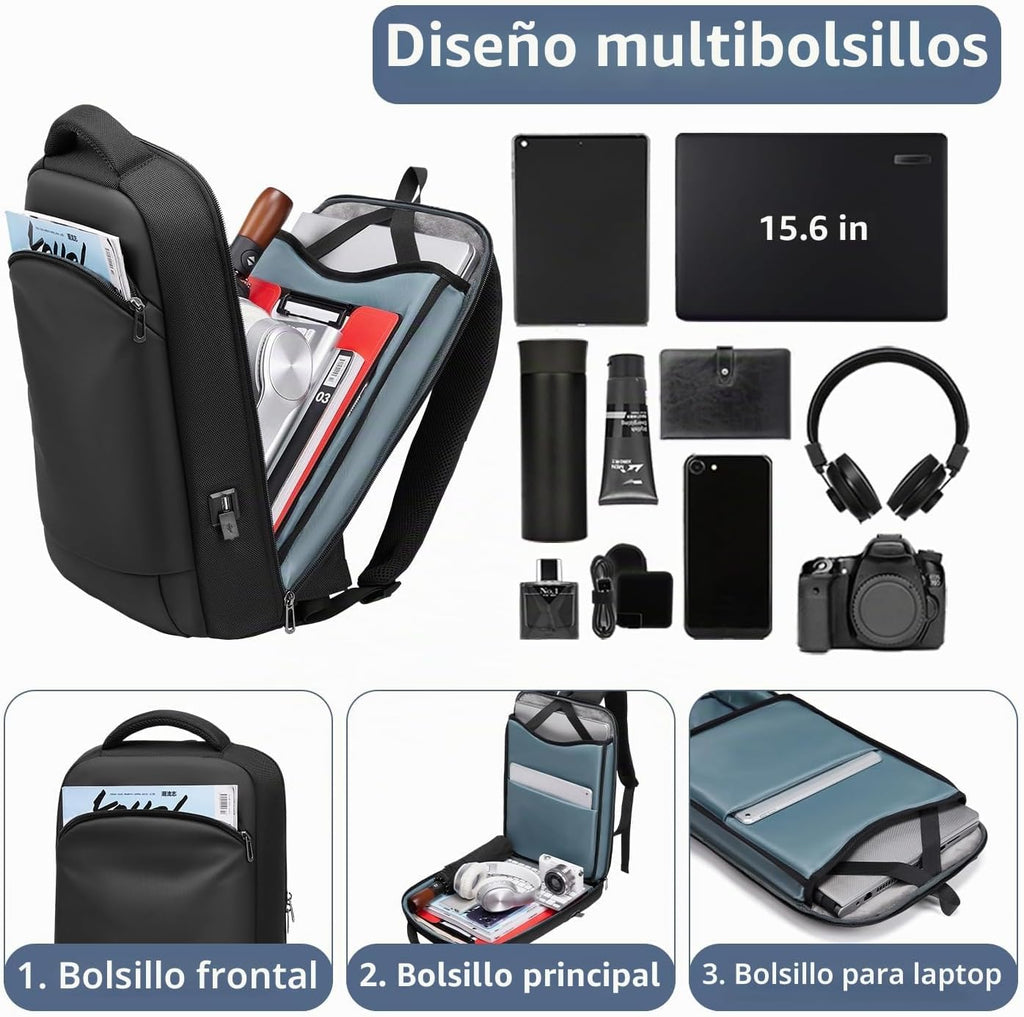 Mochila delgada para laptop para hombre, mochila de negocios ligera de 15.6 pulgadas, mochila de viaje impermeable con puerto de cargador USB, bolsa de computadora, mochilas universitarias, regalos para hombres y mujeres