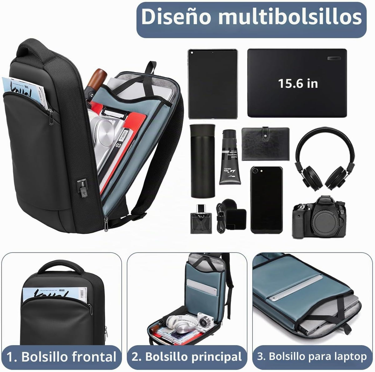 Mochila delgada para laptop para hombre, mochila de negocios ligera de 15.6 pulgadas, mochila de viaje impermeable con puerto de cargador USB, bolsa de computadora, mochilas universitarias, regalos para hombres y mujeres
