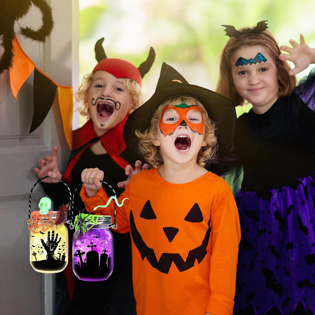 AuroTops Manualidades de Halloween para niños, paquete de 8 tarros de masón