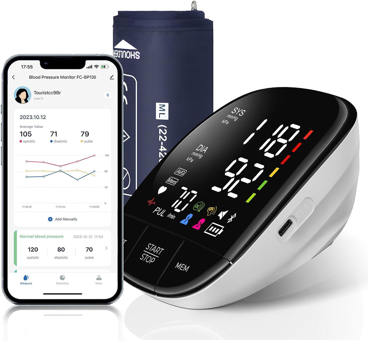 huangirl Monitor de presión arterial superior del brazo, brazalete automático de presión arterial con puño grande, monitores de presión arterial para uso doméstico