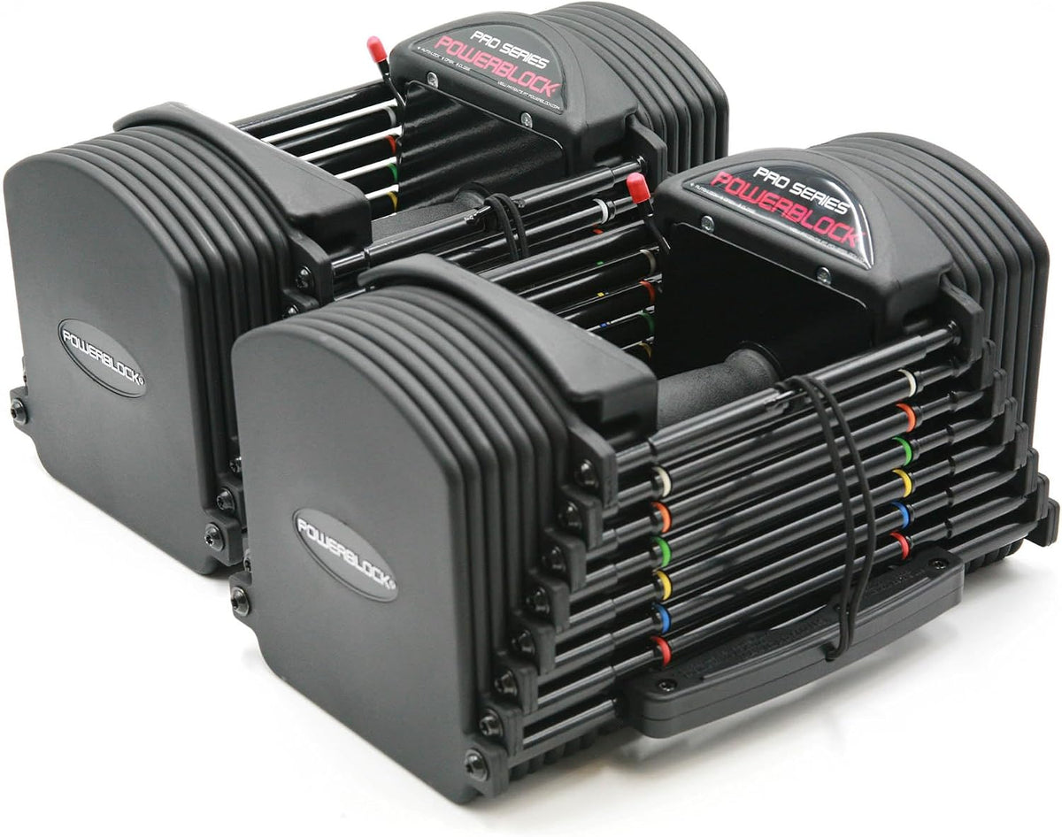 Mancuernas ajustables PowerBlock Pro 50, vendidas por pares, mancuernas de 5-50 lb, construcción de acero duradera, equipo de entrenamiento innovador, mancuernas todo en uno