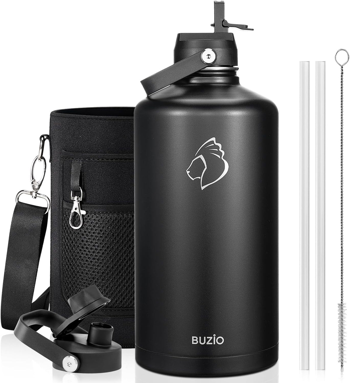 BUZIO Botella de agua de 1 galón aislada con popote a prueba de polvo y
