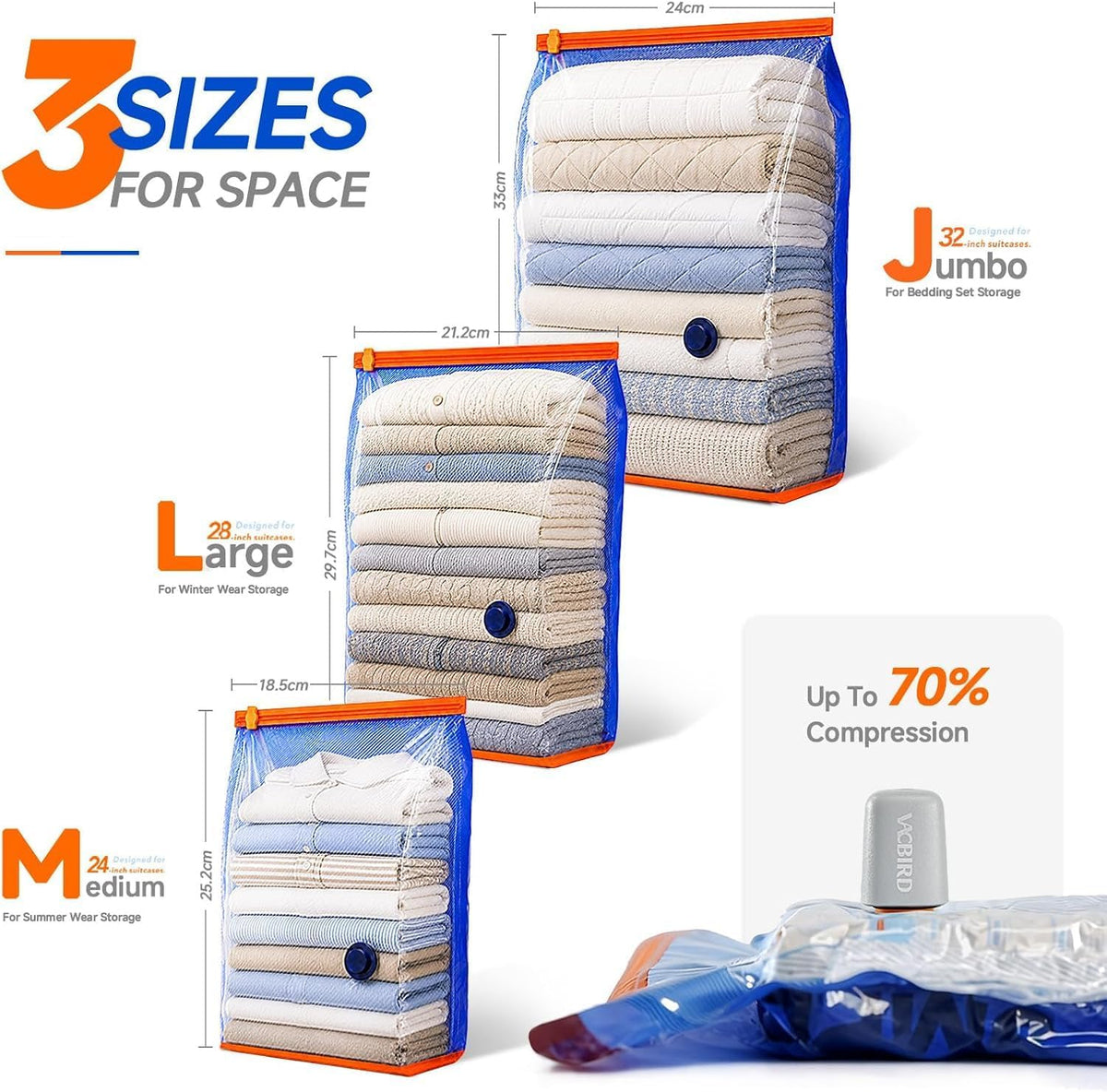 Vacbird Bolsas de almacenamiento al vacío con bomba inalámbrica, paquete de