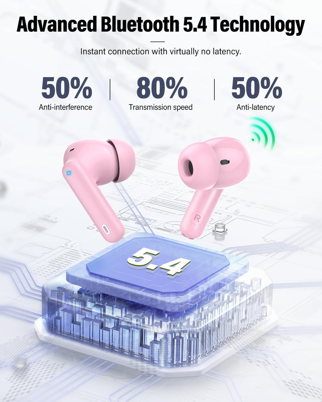 Auriculares inalámbricos, auriculares Bluetooth 5.4 con graves esté...