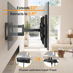 Perlegear - Soporte de pared para TV de movimiento completo con regleta de enchufes para televisores de 42–90 pulgadas hasta 68 kg, soporte de TV preensamblado con giro suave, inclinación, extensión