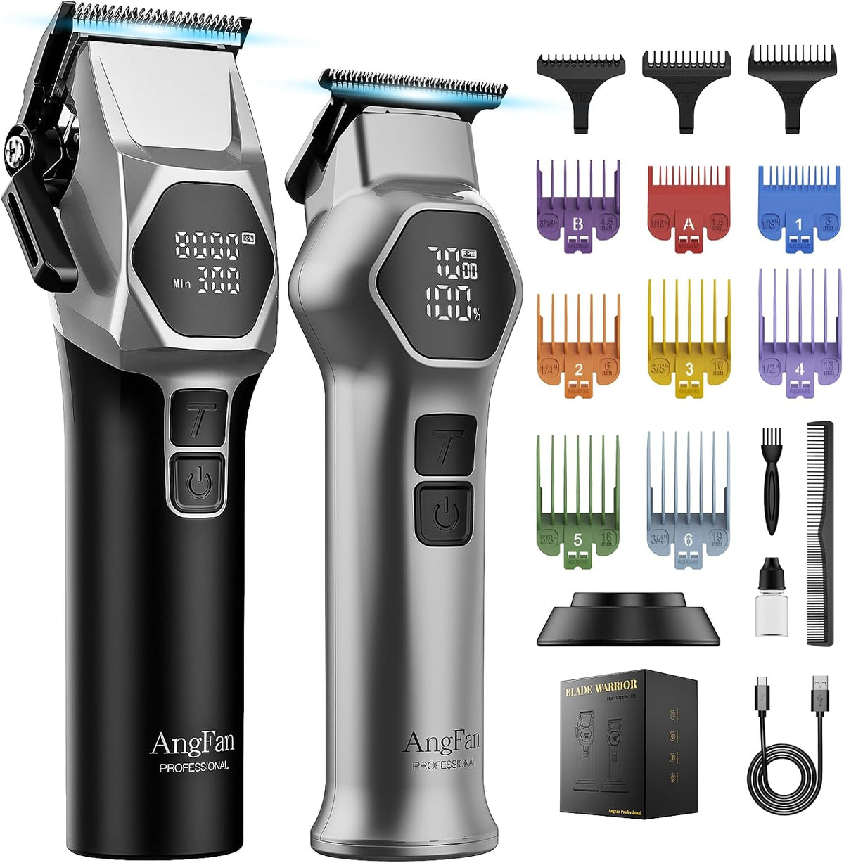 ANGFAN - Cortapelos para hombre, 8000 rpm, motor sin escobillas, cuchillas de acero 440C
