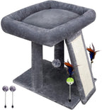 TWDEPART Árbol de gato con torre y poste para arañar para gatos de interior, centro de actividades, árbol para escalar con tablero para rascar y pelotas de juguete, gris