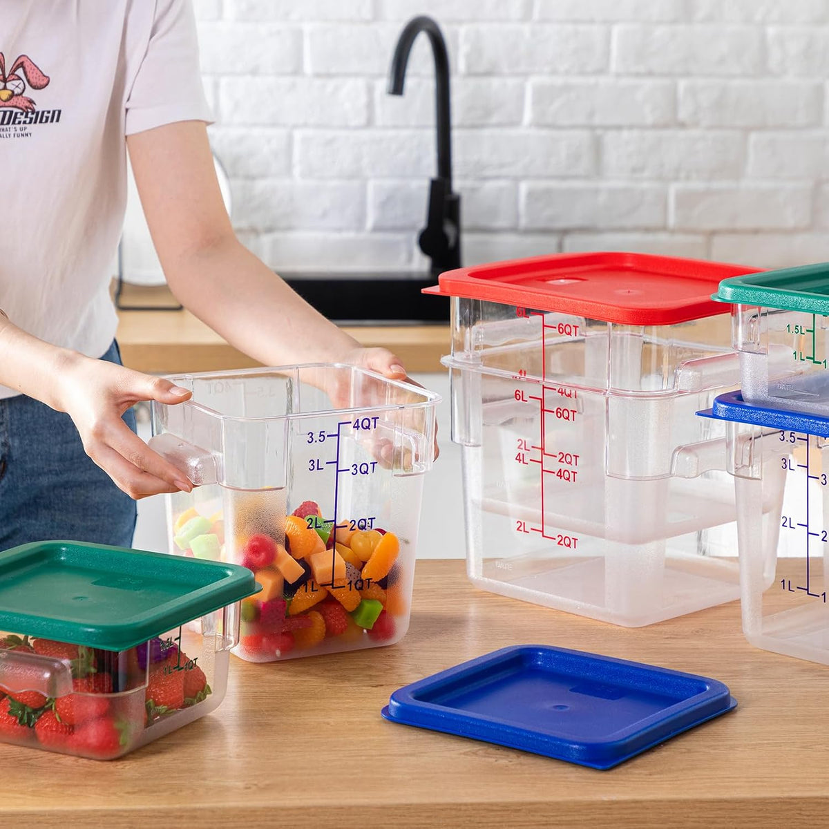 Lallisa 6 recipientes de almacenamiento de alimentos con tapas, recipientes de alimentos cuadrados transparentes con asas, contenedor de policarbonato para restaurante, juego de almacenamiento de cereales comerciales para cocina, 2, 4 y 6 cuartos de galón