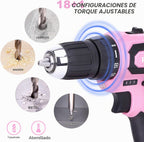FASTPRO Juego de taladro rosa de 12 V para mujer, juego de herramientas