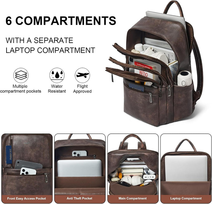 Shrrie Mochila de cuero para laptop de 17 pulgadas para mujer, moch...