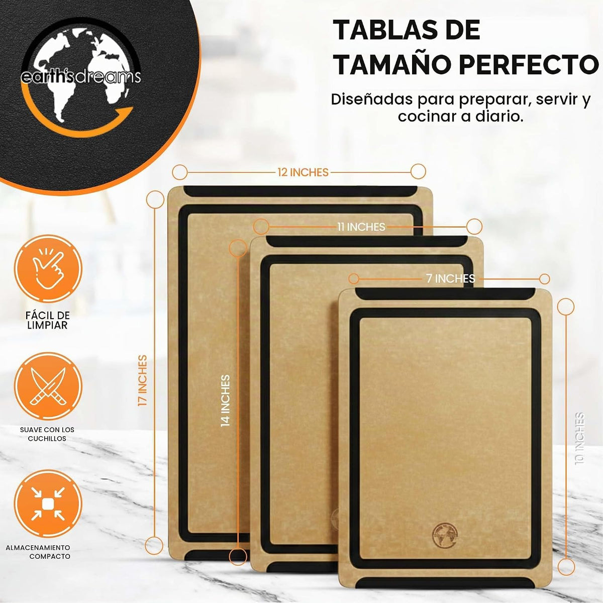 Juego de 3 tablas de cortar de madera compuesta