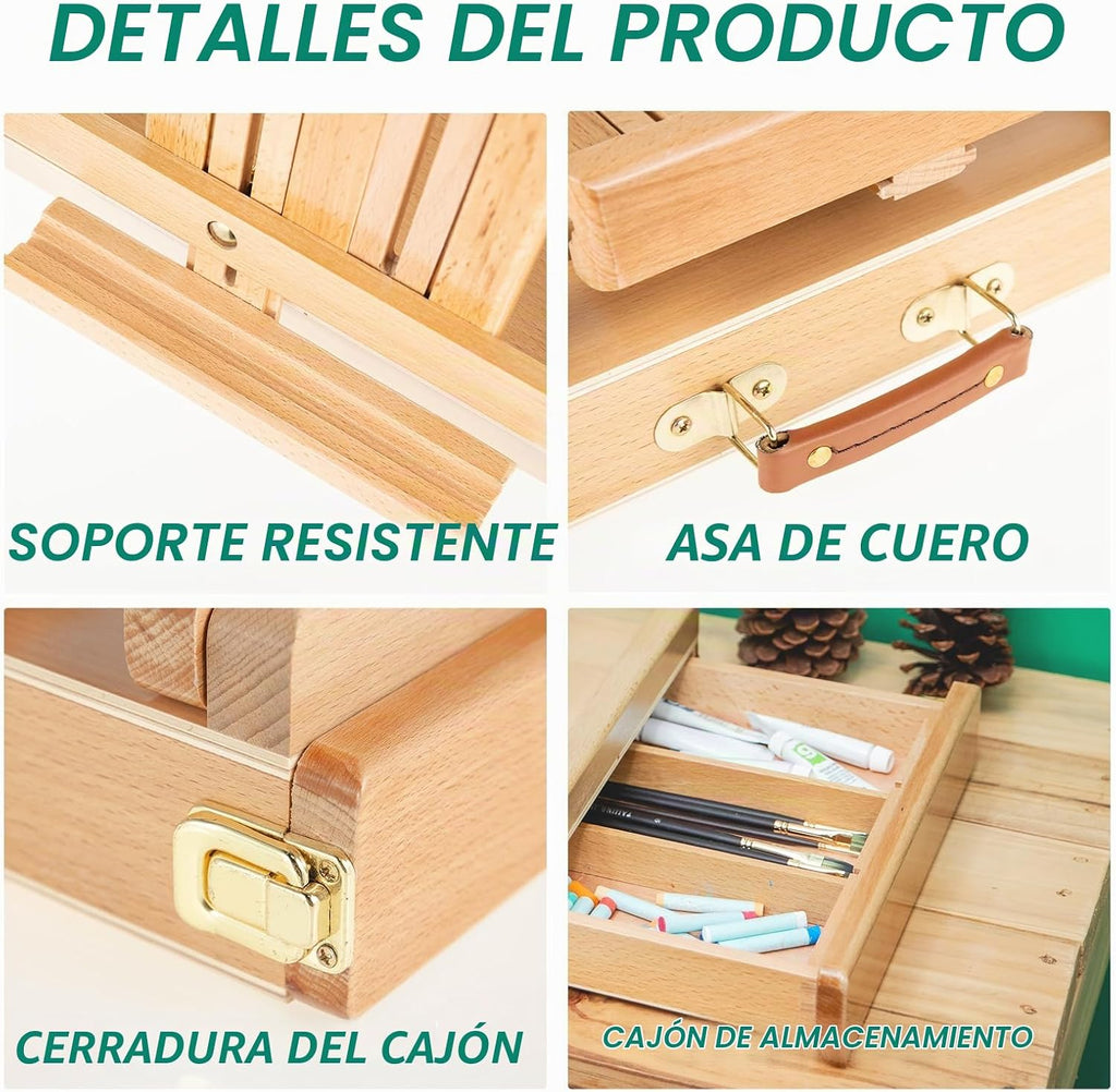 Caballete de mesa ajustable con cajón de almacenamiento