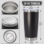 Vaso de café aislado de 20 onzas con tapa, acero inoxidable, color negro