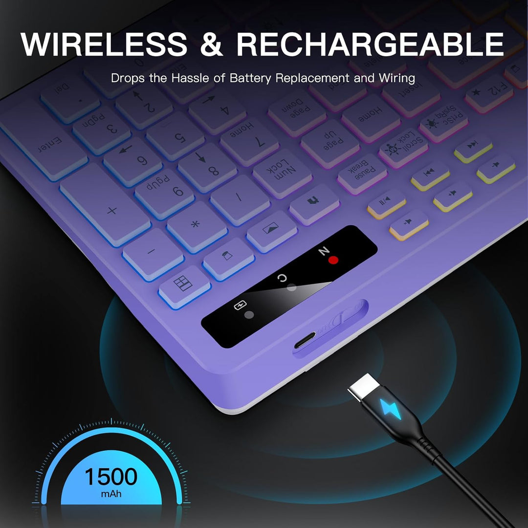 Soueto Teclado inalámbrico con retroiluminación RGB de 7 colores, t...