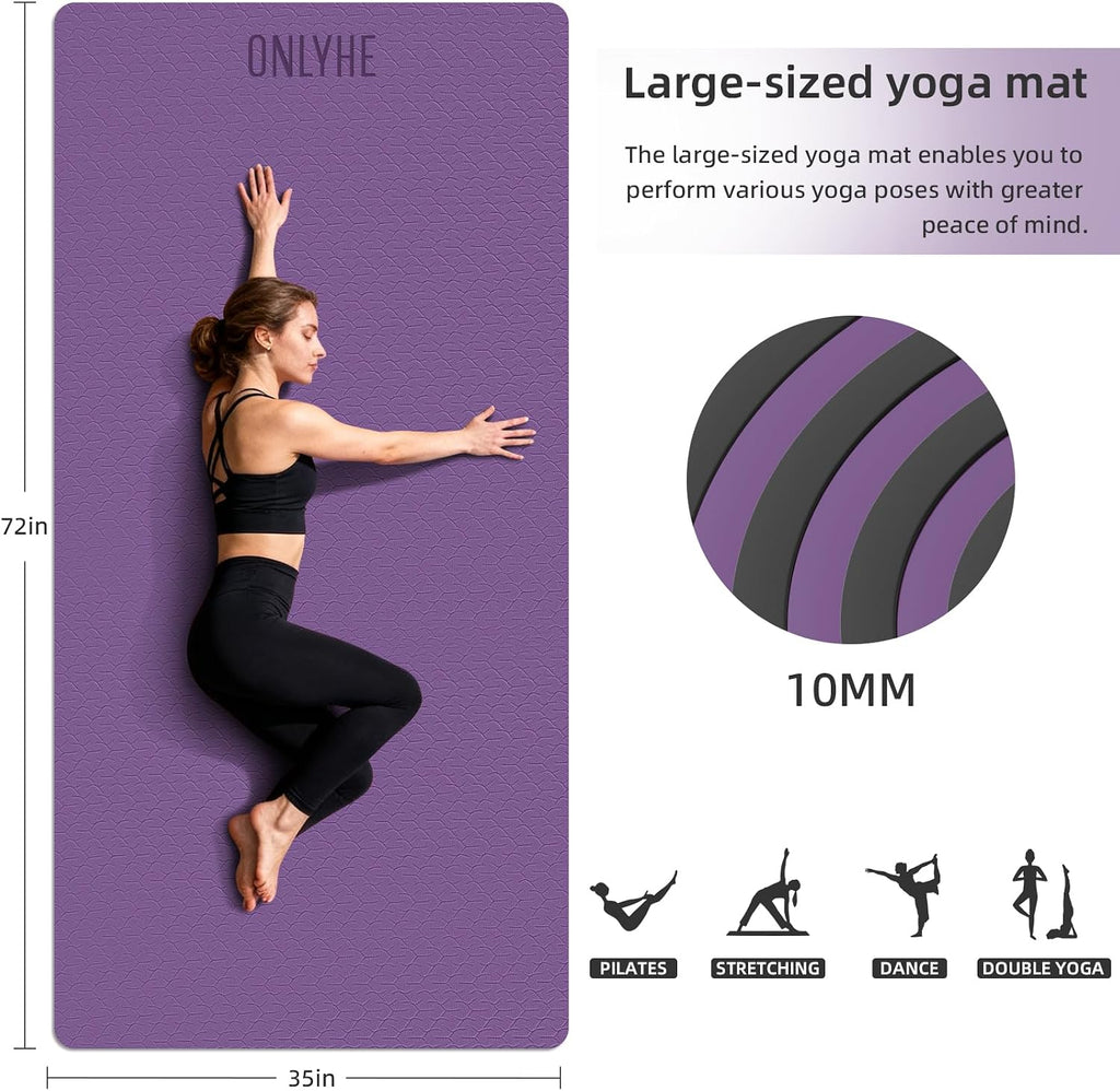 Tapete de yoga ancho de grosor (0.394 pulgadas), antideslizante, antidesgarros, tapete de pilates extra grande de 72 x 35 pulgadas para entrenamientos en casa, gimnasio y estiramiento de suelo con