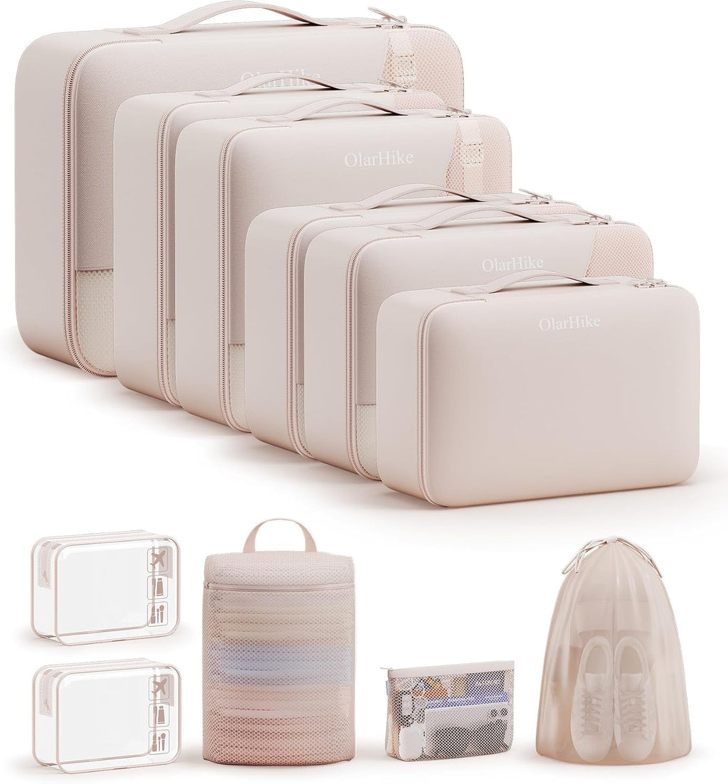 OlarHike - Cubos de embalaje para viajes, regalos para mujeres y madres, organizador de maleta antidesgarros para equipaje con zapatos y bolsa de aseo colgante, artículos esenciales de vacaciones y