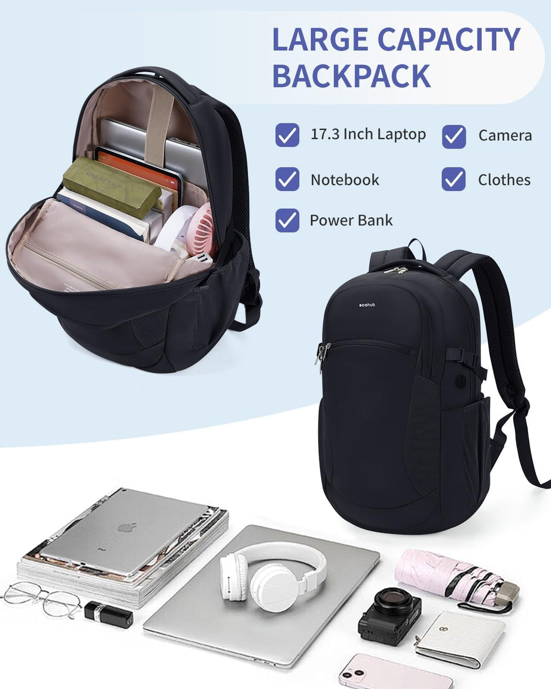 ECOHUB Mochilas para laptop de 17 pulgadas con compartimento para l...